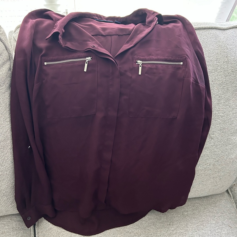 Apt. 9 Red Long Sleeve Button Down Blouse
